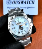 Rolex Explorer 2 226570 white dial watch displayed at a 110-degree angle