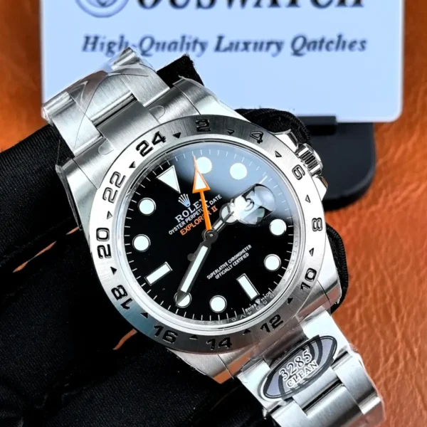 Rolex Explorer II Black Dial 226570-0002 shown from a 120-degree angle for a full product view