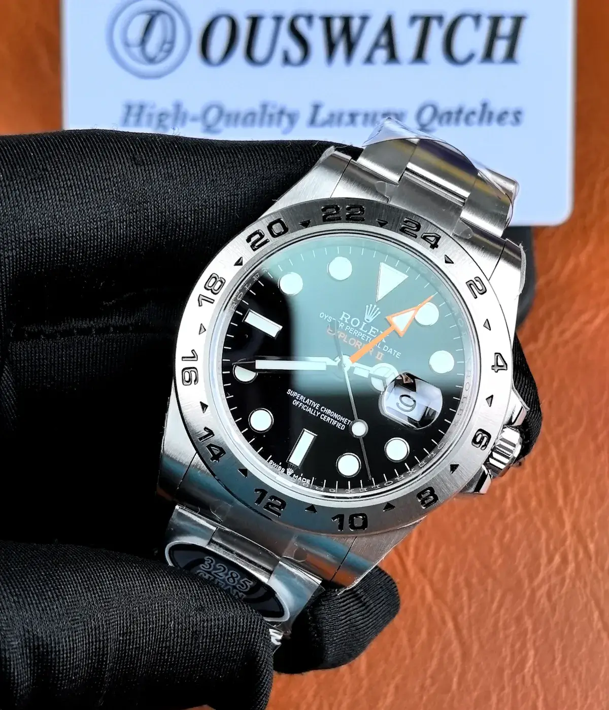 Rolex Explorer II Black Dial 226570-0002 presented from a 75-degree angle