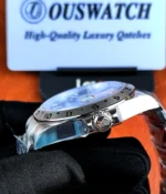 Side view of the case and crown on the Rolex Explorer II Black Dial 226570-0002 watch