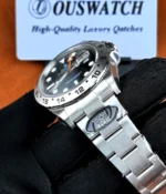 Detailed view of the lugs and bracelet on the Rolex Explorer II Black Dial 226570-0002