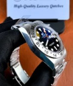 Side profile of the stainless steel case on the Rolex Explorer II Black Dial 226570-0002