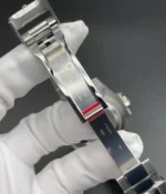 Open folding clasp display of the Rolex 126719BLRO-0003 white gold blue dial watch bracelet.