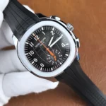 Side angle of the 5968A-001, showing overall case profile and bracelet integration
