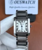 Front view of the Cartier Tank Française W51008Q3 stainless steel watch.