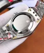 Rear view of the Rolex Sky-Dweller 336934-0002 showing the solid caseback, circular brushed finish, and polished outer caseback ring.